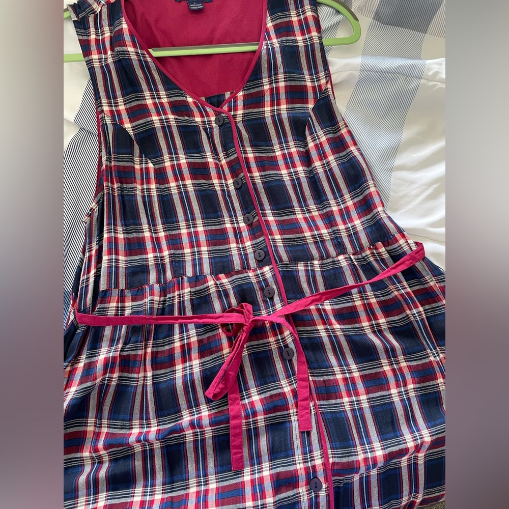 April Cornell Darling Plaid Sleeveless Dress with Belt and Buttons